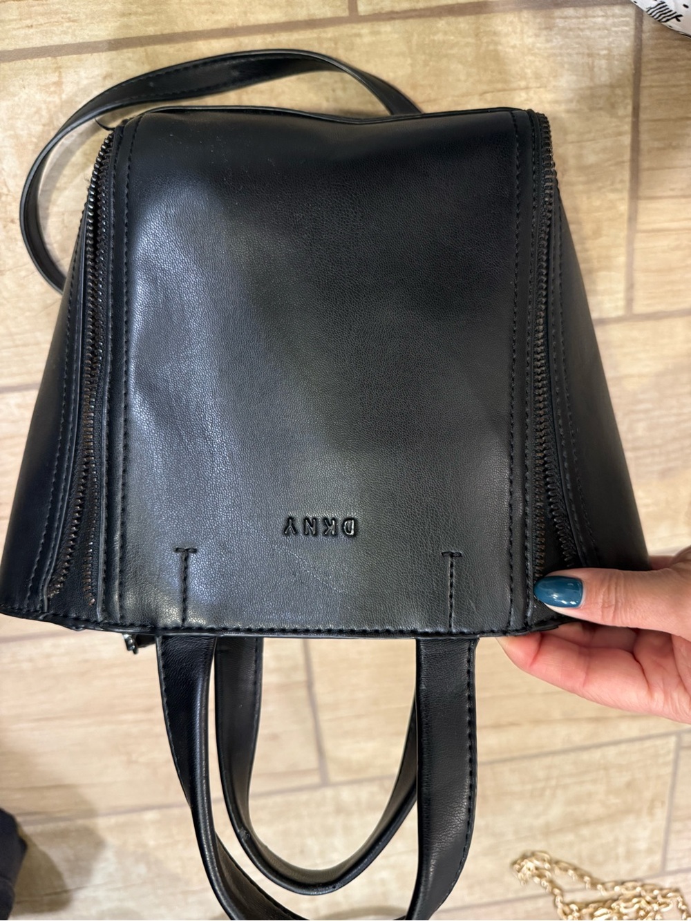DKNY Black Leather Zip-Trim Mini Tote